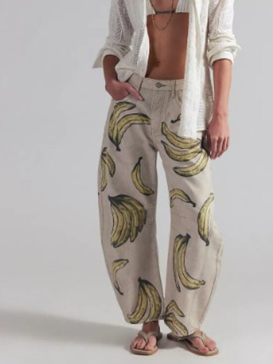 Free People Pants - Free people barrel jeans neuf banane new banana print